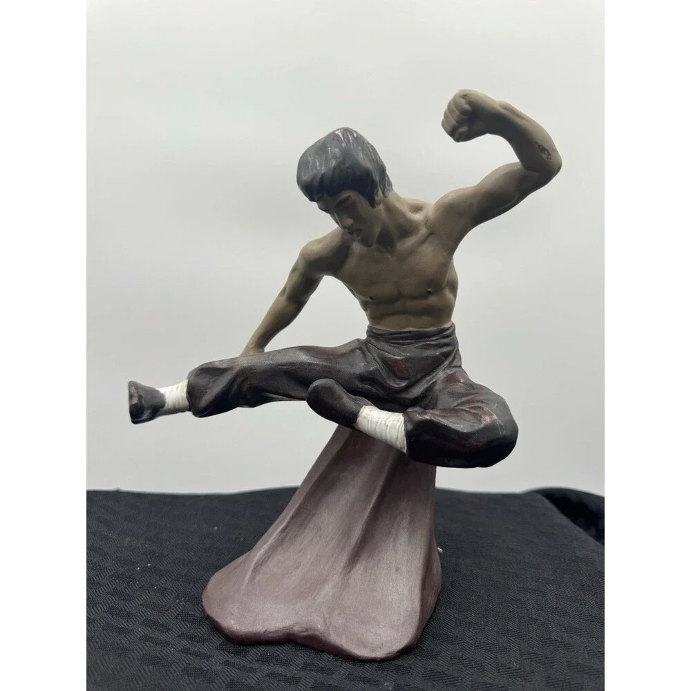 Vintage Bruce Lee Ceramic Sculpt Statue 8.75” Figure Hand Sculpted Kick